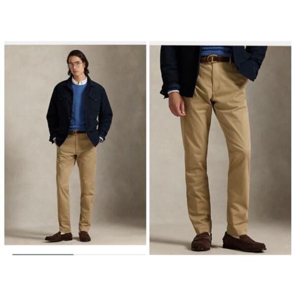 Polo Ralph Lauren Mens Dress  Pants Beige Slim Fit Sateen 40/32 Preppy Old